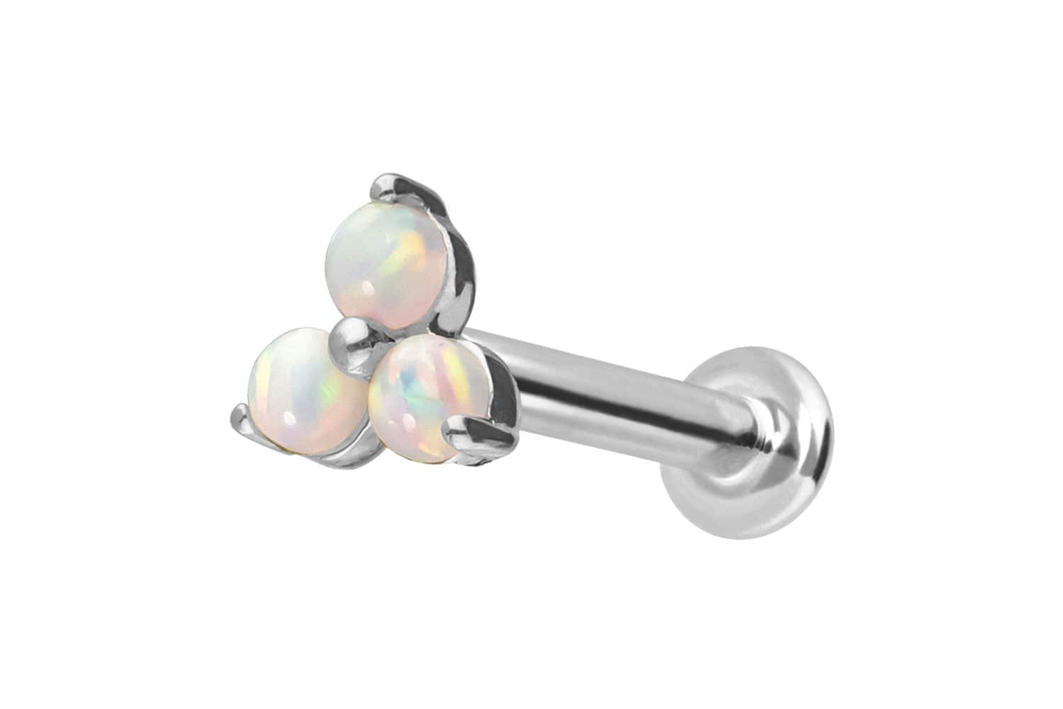 14 Karat Gold Labret Piercing mit Innengewinde BLUME + 3 SYNTHETISCHE OPALE